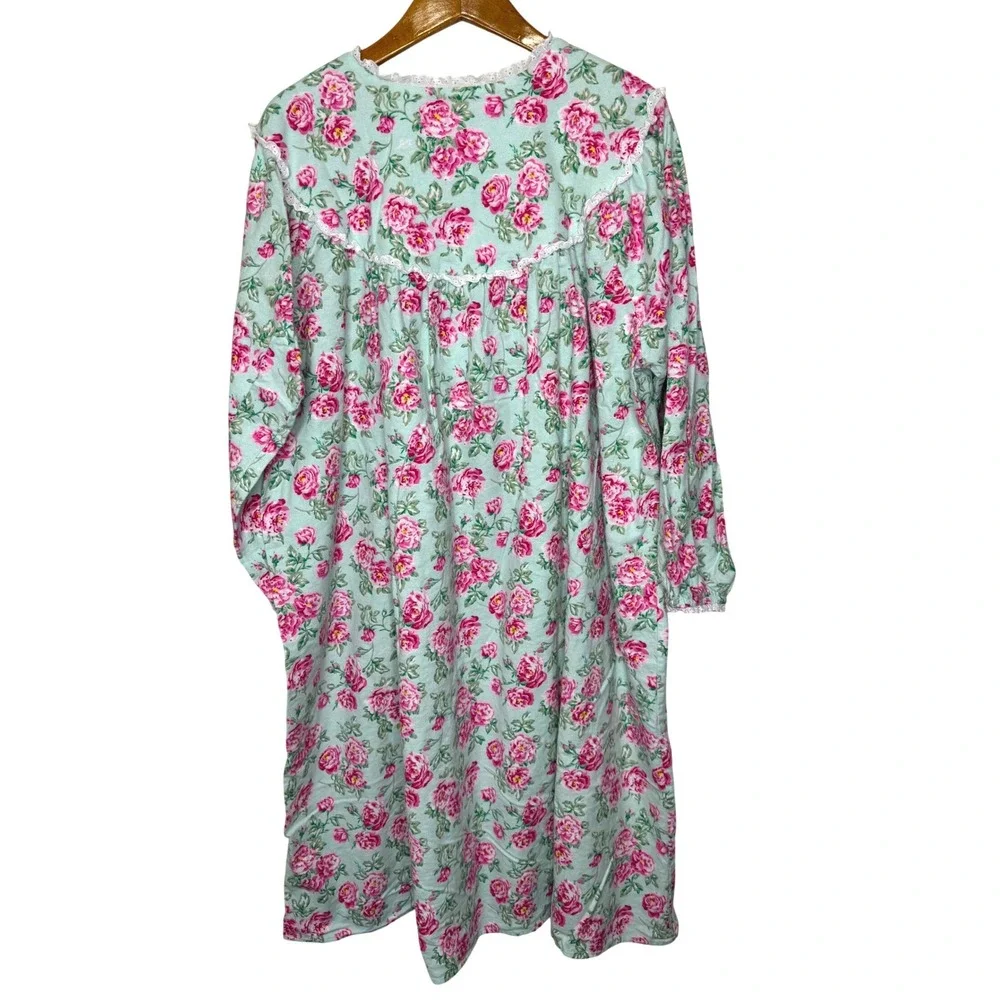 Lanz of Salzburg Long Flannel Nightgown Nantucket‎ Roses 1X